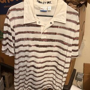 Hurley Men's Polo Shirt - Cream with Black and Red Stripes